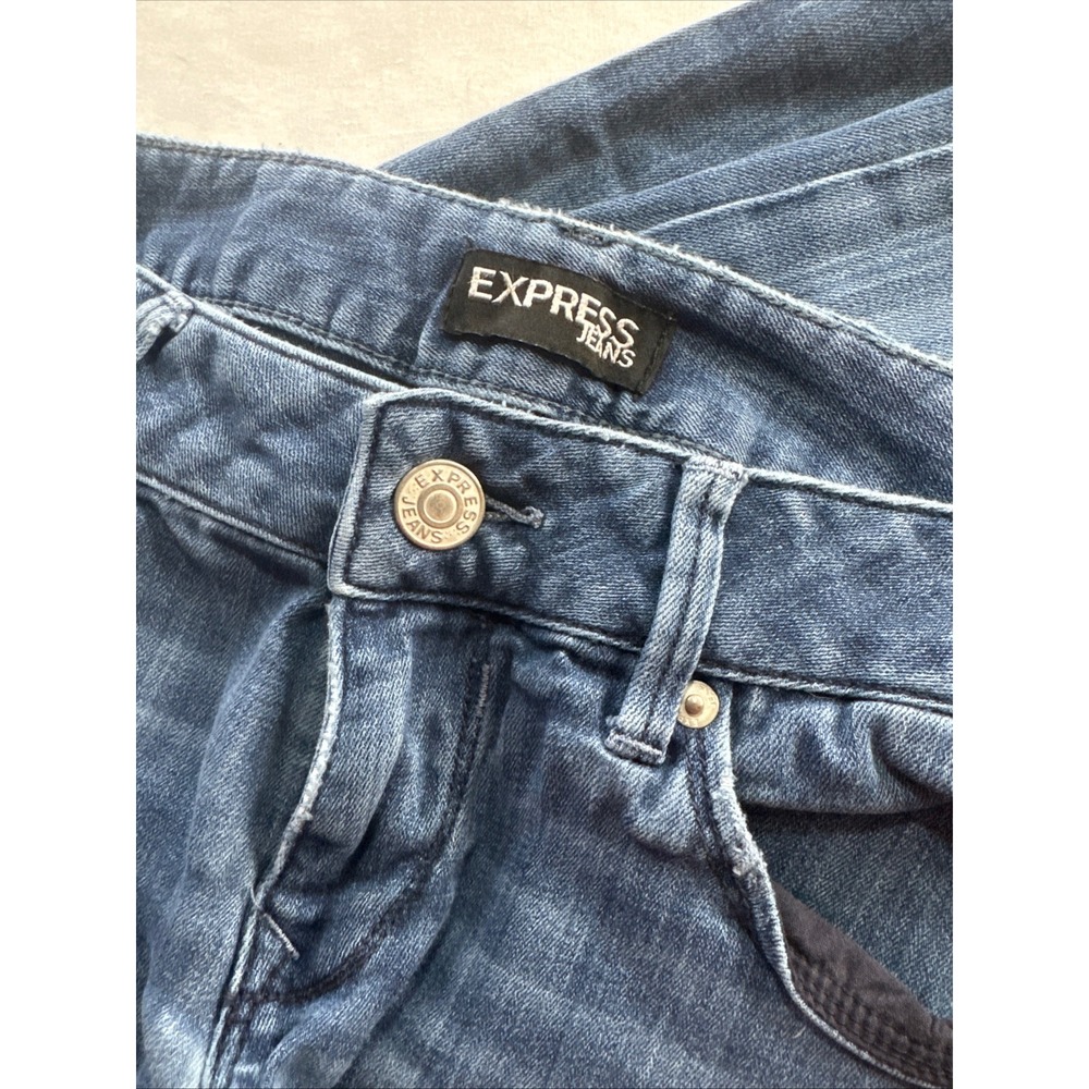 Express Jeans Womens Distressed Mid Rise Skinny Denim Blue Wash Size 30x27